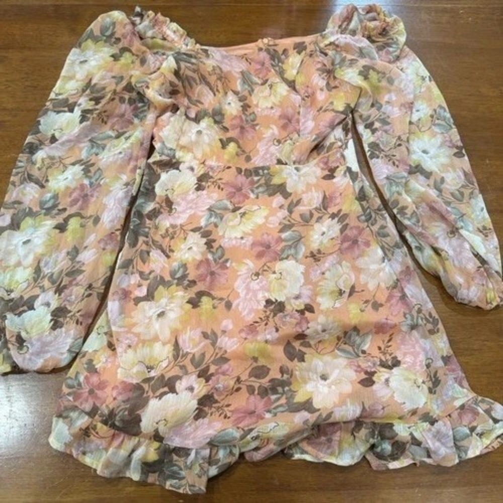 Lush Pink Floral‎ Puff Sleeve Dress Sz XS Soft Cottagecore Romantic